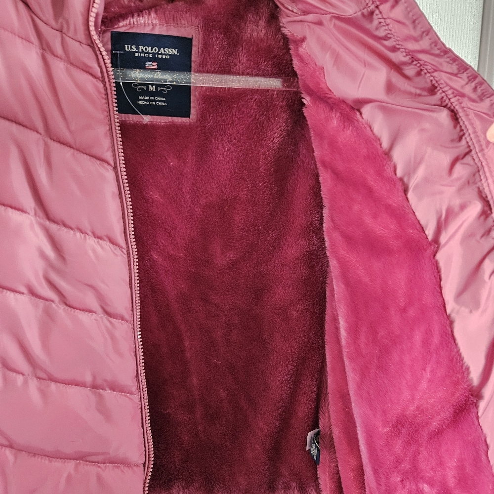 NWOT U.S. Polo ASSN Faux Fur Hooded Puffer Jacket/Coat- Oxford Rose - Picture 10 of 13